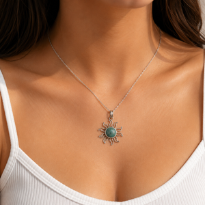 925 Sterling Silver Green Stone Sunburst Pendant