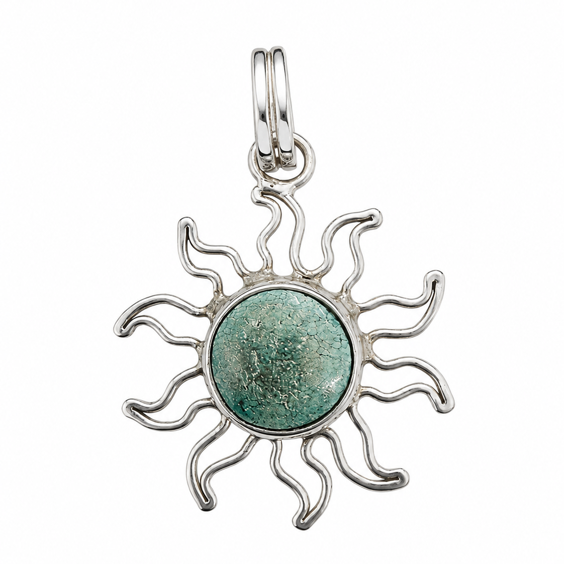 925 Sterling Silver Green Stone Sunburst Pendant