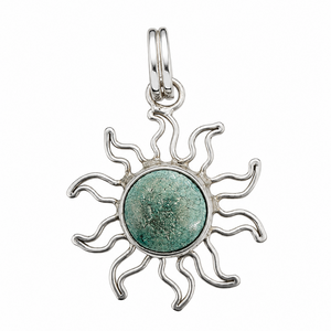 925 Sterling Silver Green Stone Sunburst Pendant
