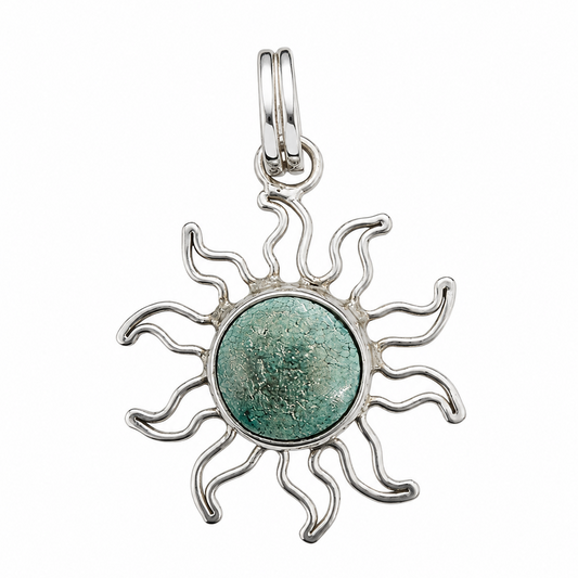 925 Sterling Silver Green Stone Sunburst Pendant