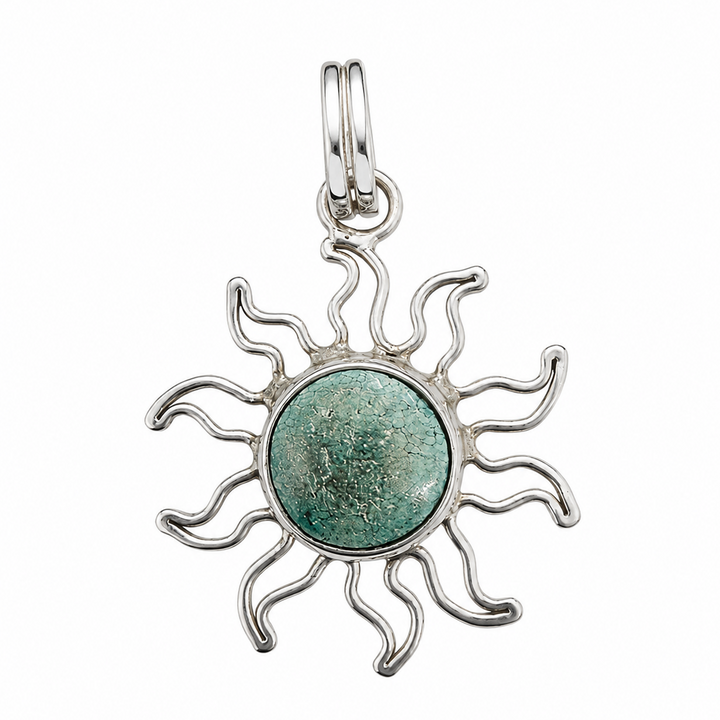 925 Sterling Silver Green Stone Sunburst Pendant