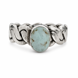 925 Sterling Silver Oval Turquoise Cuban-Link Ring