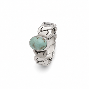 925 Sterling Silver Oval Turquoise Cuban-Link Ring