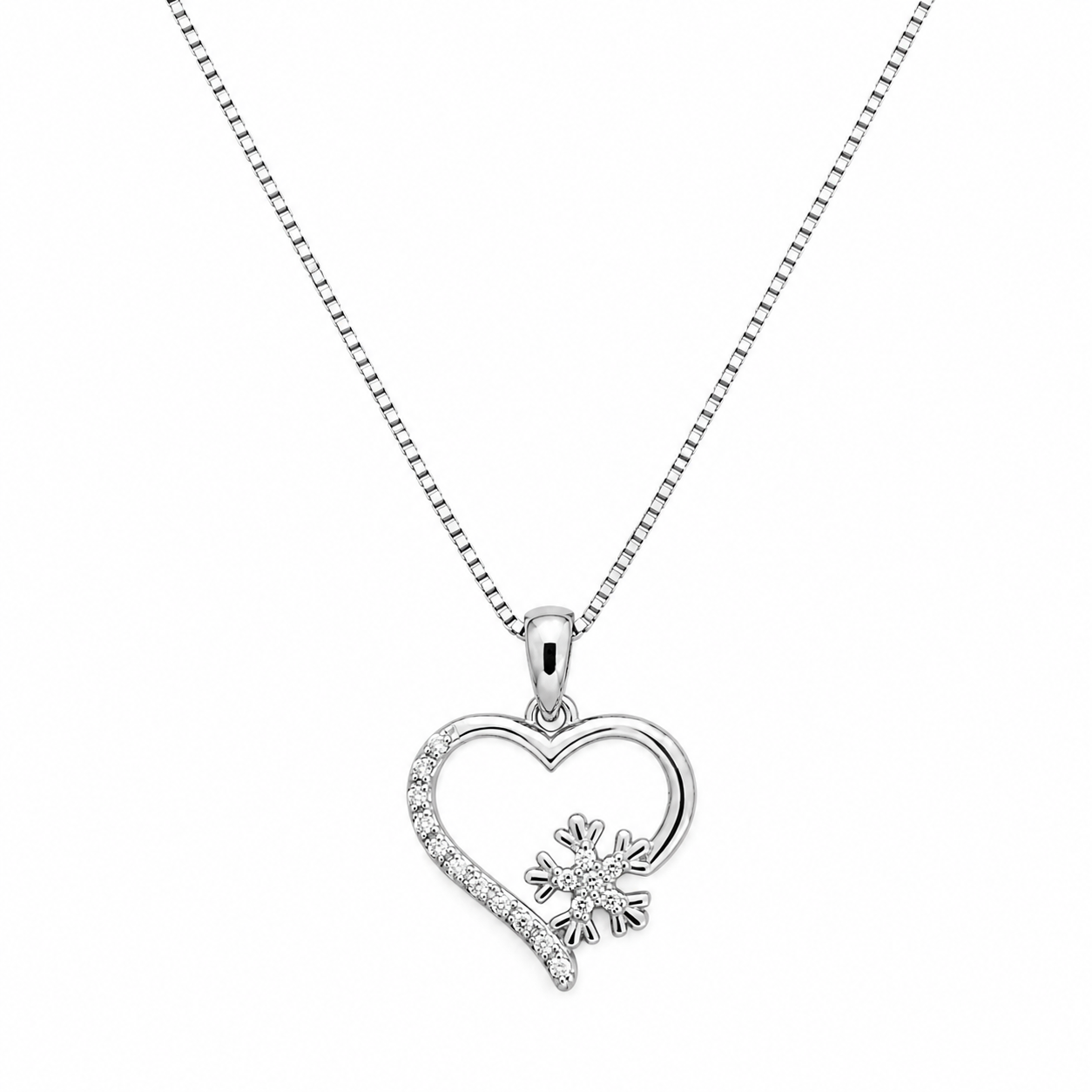 925 Sterling Silver CZ Snowflake Heart Necklace