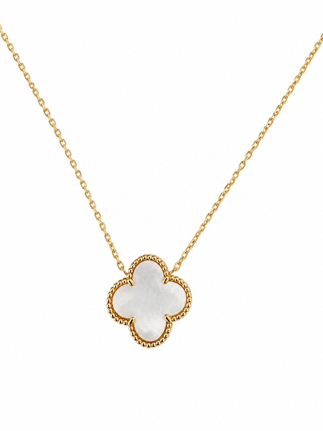 18K Yellow Gold Mother-of-Pearl Clover Station Pendant Necklace
