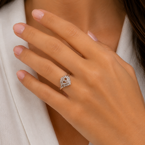 10K White Gold Hollowing Design Heart Shape Diamond Ring