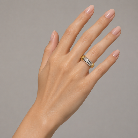 10K Two Tone Channel-set diamond band ring