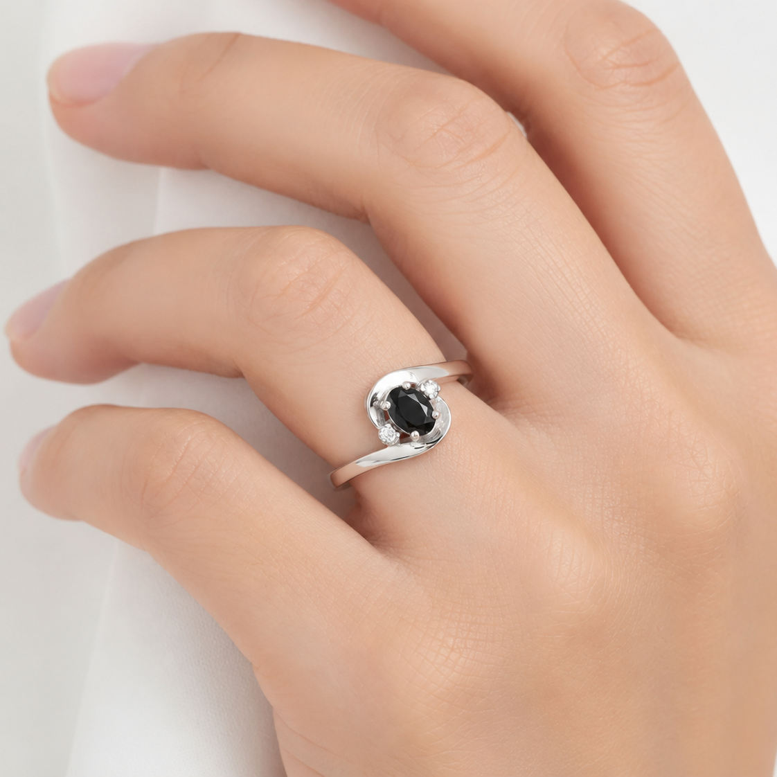 10K White Gold Dark Blue Sapphire and Diamond Ring