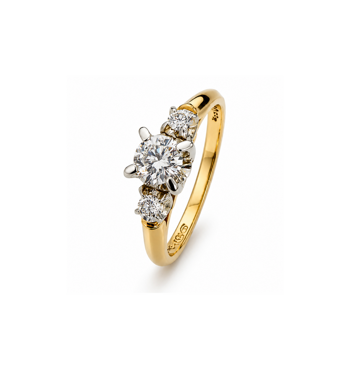 18K Two-Tone Gold Three-Stone Setting Diamond Ring. TDW: 0.31ct SI G-H