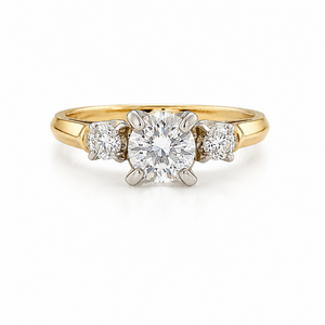 14K 18K Two Tones Gold Round Brilliant Cut Diamond Three-Stone Solitaire Engament Ring