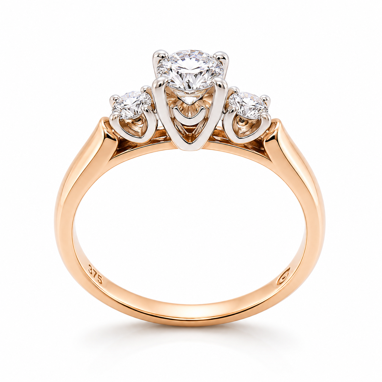 14K 18K Two Tones Gold Round Brilliant Cut Diamond Three-Stone Solitaire Engament Ring