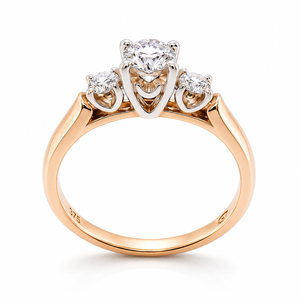 14K 18K Two Tones Gold Round Brilliant Cut Diamond Three-Stone Solitaire Engament Ring