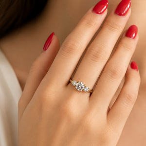 14K 18K Two Tones Gold Round Brilliant Cut Diamond Three-Stone Solitaire Engament Ring