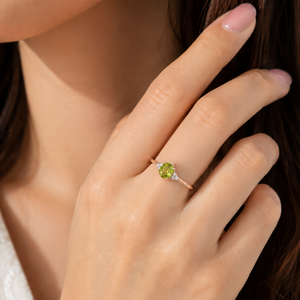 10K Yellow Gold Peridot With Diamond Ring