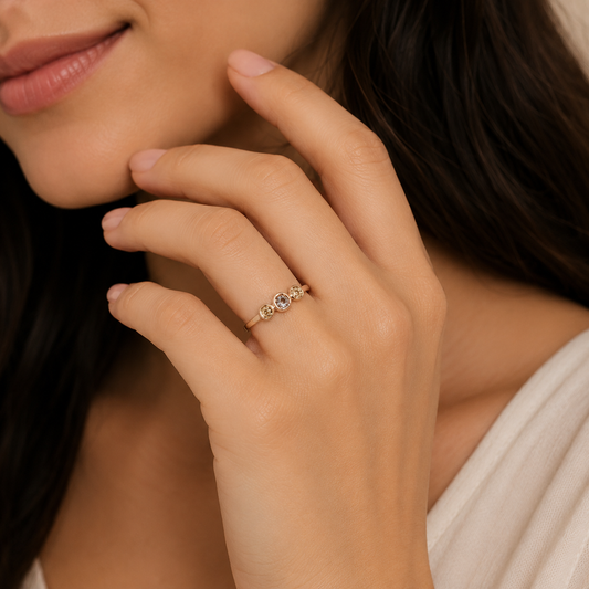 10K Yellow Gold Modern Open Circle Diamond Ring