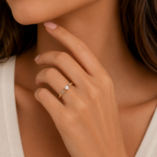 10K Yellow Gold  Diamond Cathedral Ring