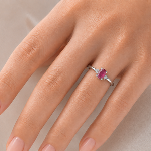 10K White Gold Ring Oval Ruby & Diamond Accent Ring