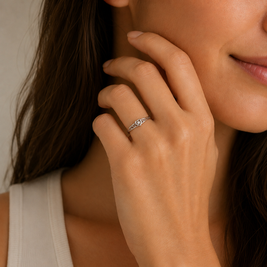 10K Romantic Heart  Cut White Gold Ring with Filigree Detailing