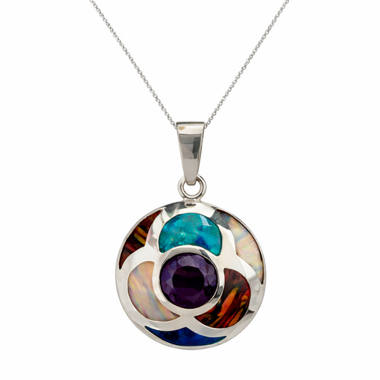 925 Sterling Silver Multicolor Enamel Pendant with Purple CZ