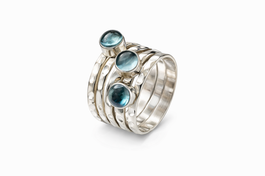 925 Sterling Silver Blue Topaz Triple Spinner Meditation Ring
