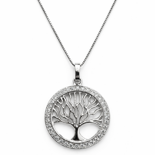 925 Sterling Silver CZ Tree of Life Pendant