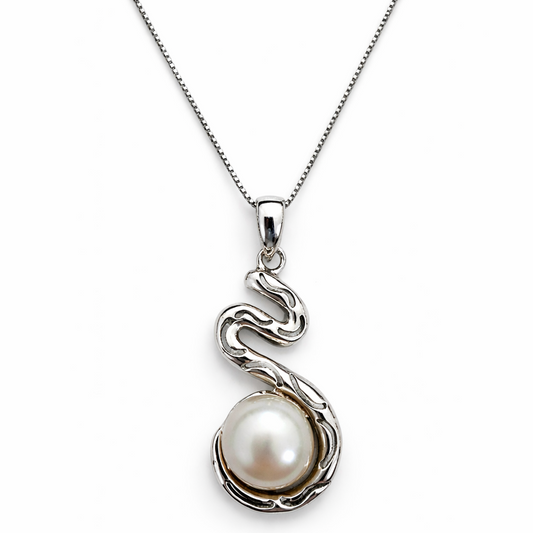 925 Sterling Silver Freshwater Pearl Swirl Pendant