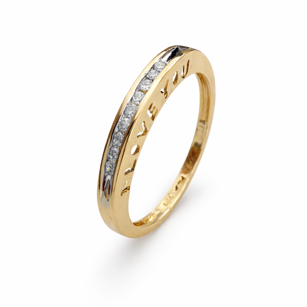 10k Yellow Gold Diamond "I Love You" Engraved Band