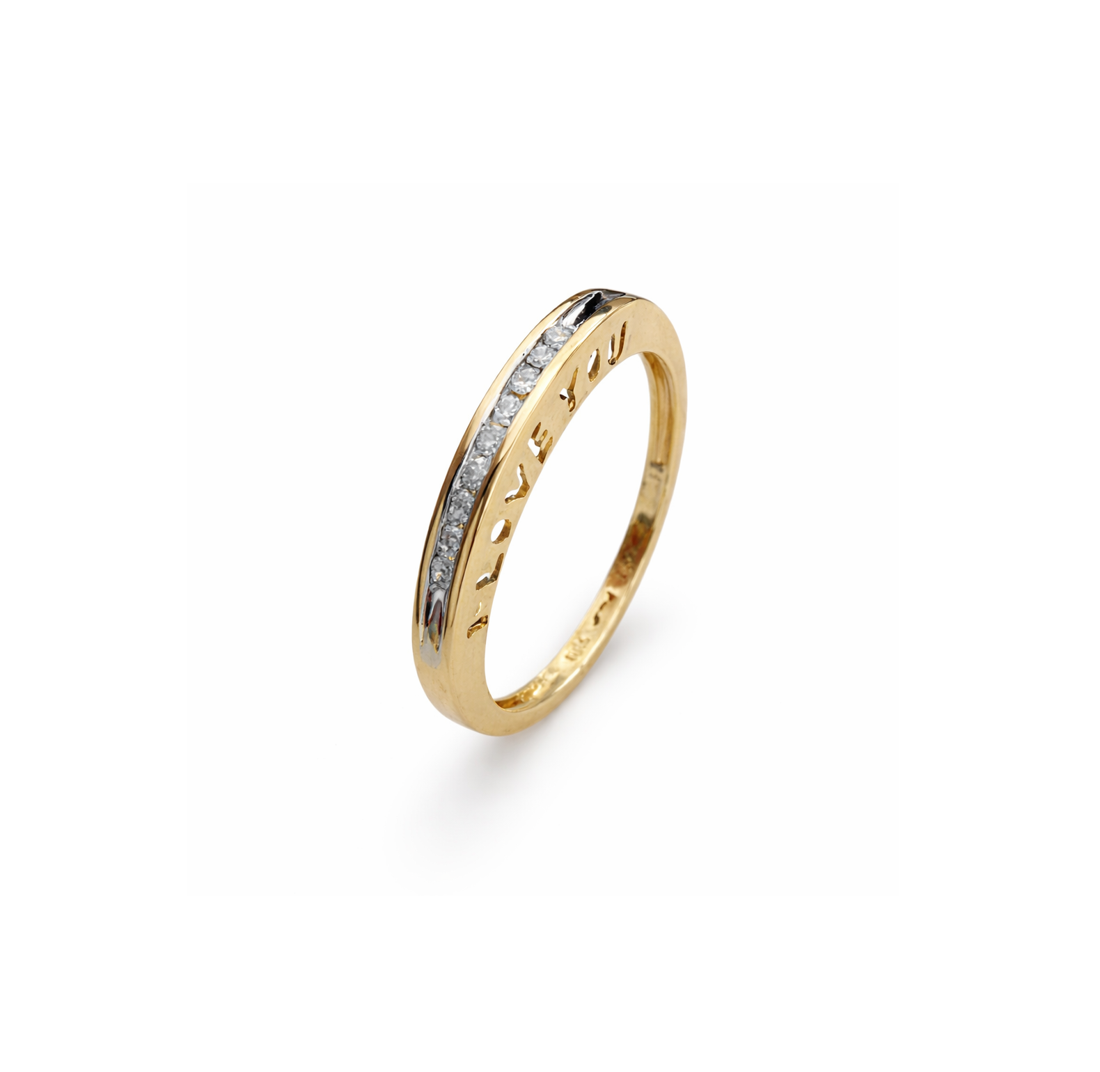 10k Yellow Gold Diamond "I Love You" Engraved Band