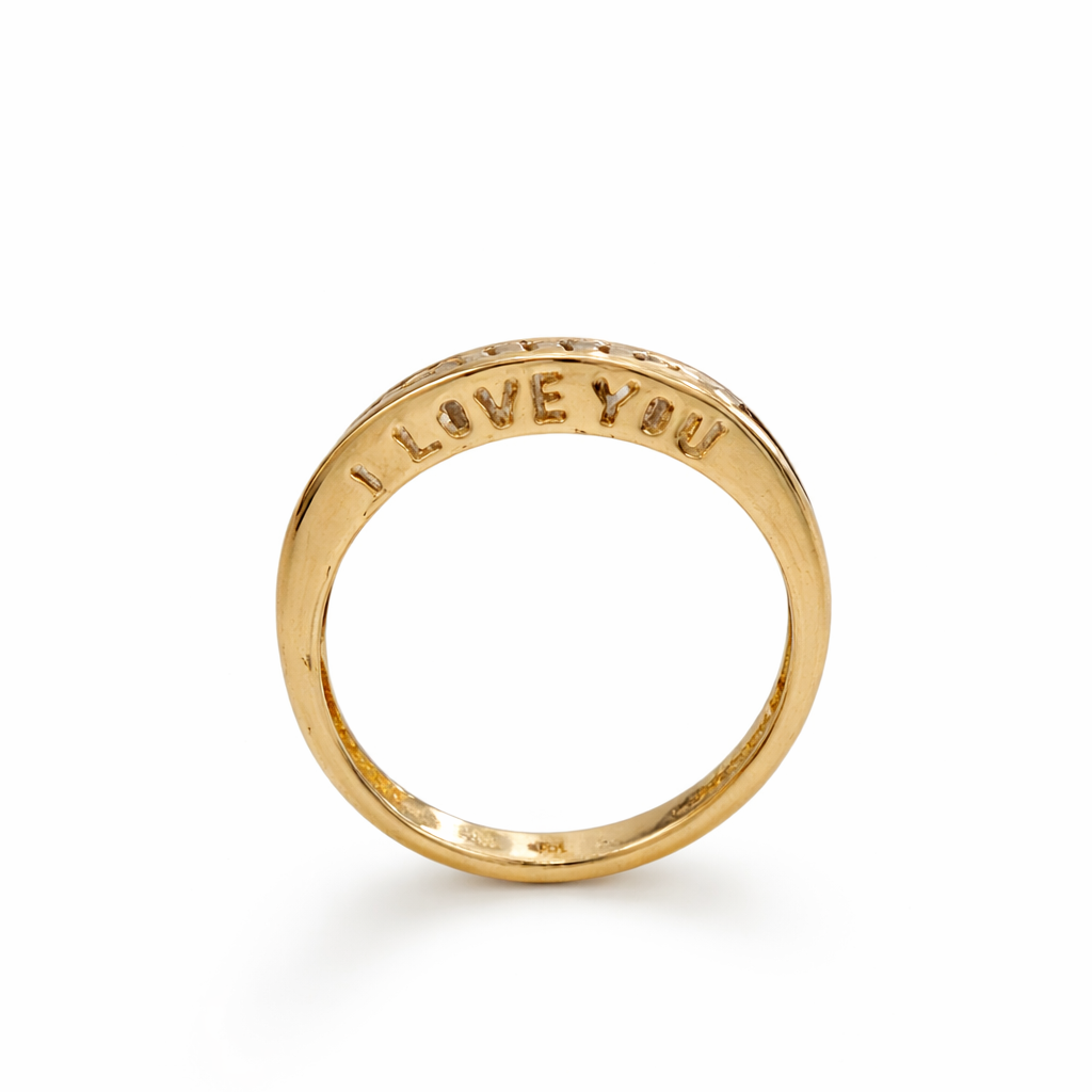 10k Yellow Gold Diamond "I Love You" Engraved Band