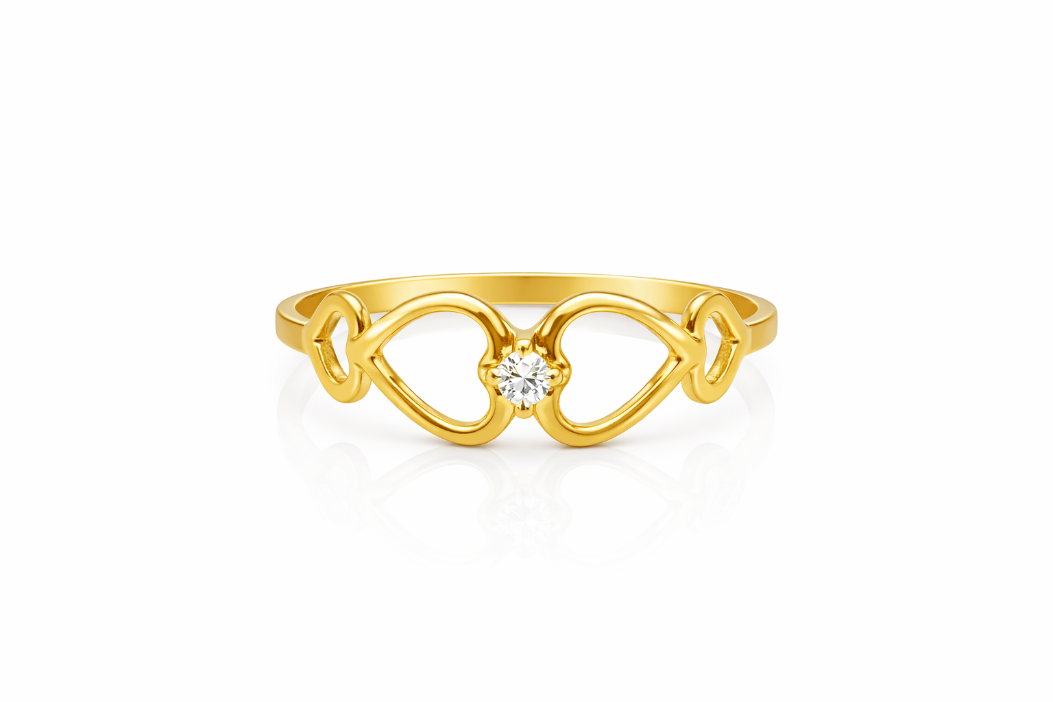 10k Yellow Gold Interlocking Heart Gold ring with Diamond Accent