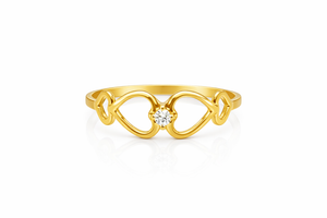 10k Yellow Gold Interlocking Heart Gold ring with Diamond Accent