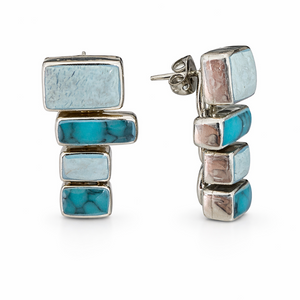 925 Sterling Silver Multi-Stone Turquoise Drop Earrings