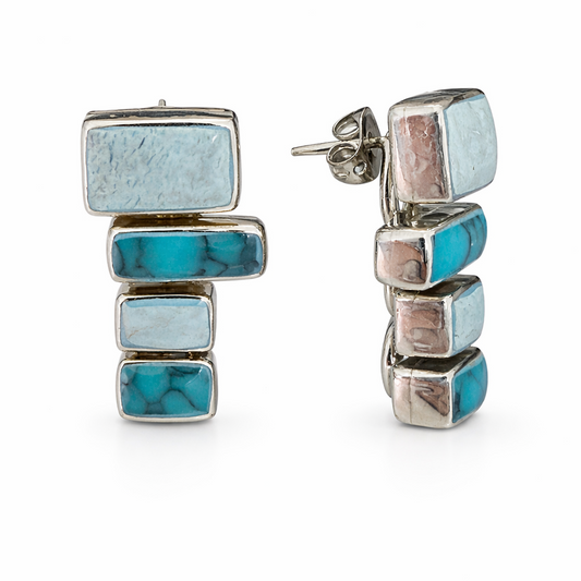 925 Sterling Silver Multi-Stone Turquoise Drop Earrings