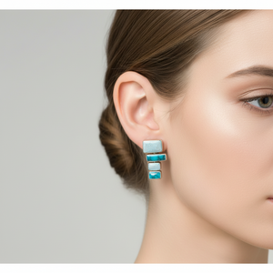 925 Sterling Silver Multi-Stone Turquoise Drop Earrings