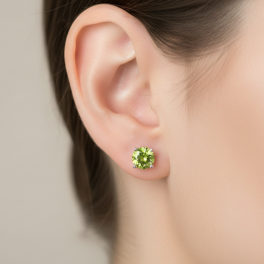 925 Sterling Silver Green CZ Stud Earrings