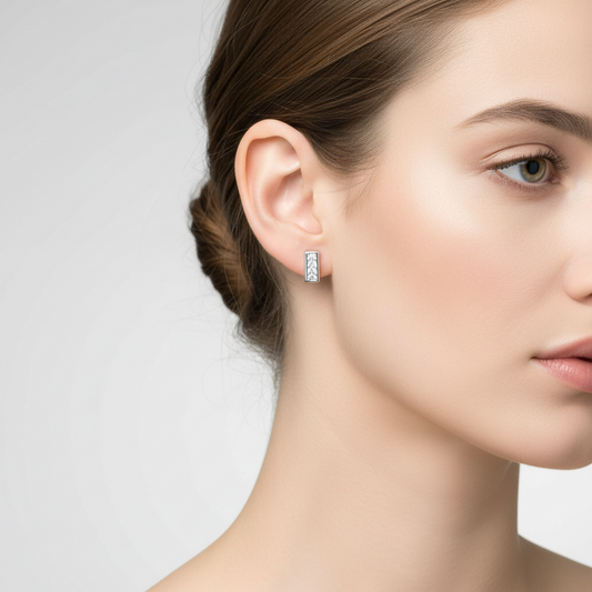 925 Sterling Silver Rectangular CZ Stud Earrings