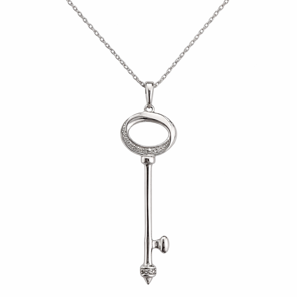 925 Sterling Silver CZ Key Pendant Necklace