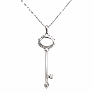925 Sterling Silver CZ Key Pendant Necklace