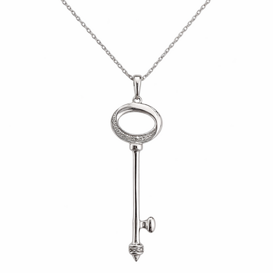 925 Sterling Silver CZ Key Pendant Necklace