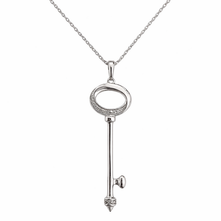 925 Sterling Silver CZ Key Pendant Necklace