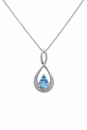 925 Sterling Silver Blue Topaz and CZ Teardrop Pendant Necklace