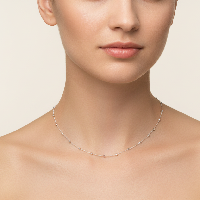 925 Sterling Silver Rhodium Plated Satellite Chain