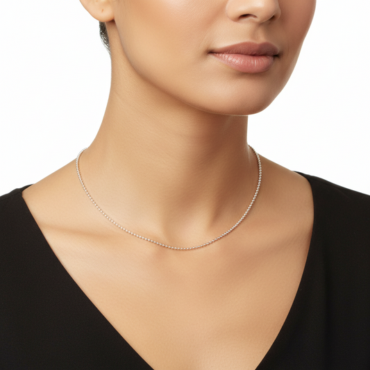 925 Sterling Silver Rhodium Plated Bead Style Chain