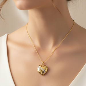 925 Sterling Silver Gold Plated Heart Photo Locket Pendant Necklace