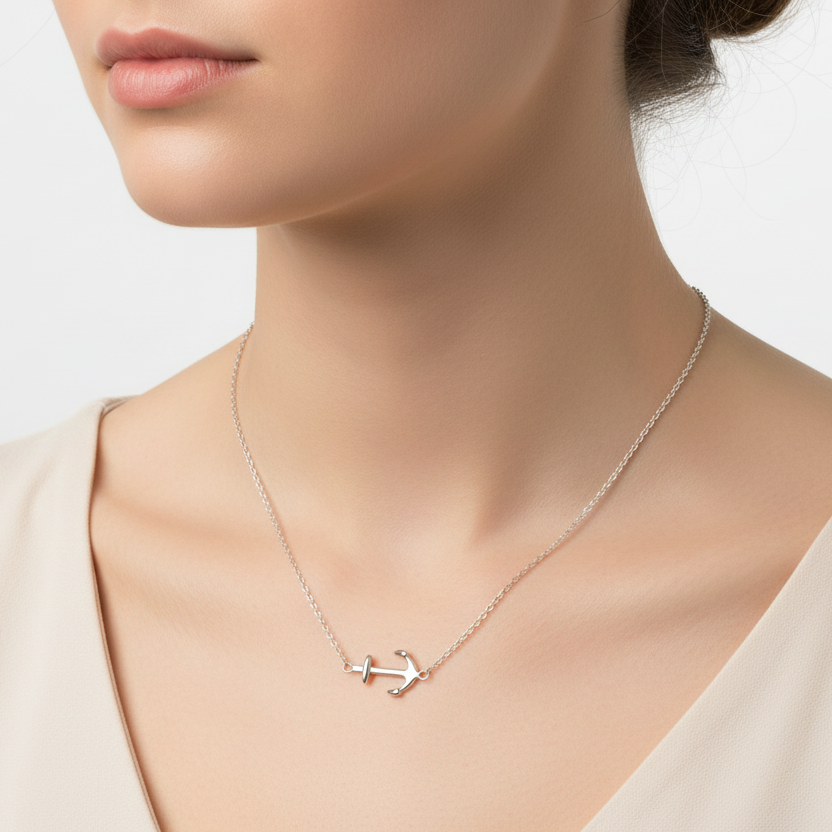 925 Sterling Silver Anchor Pendant Necklace