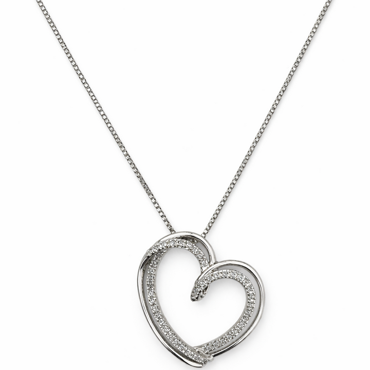 925 Sterling Silver Heart CZ Pendant Necklace