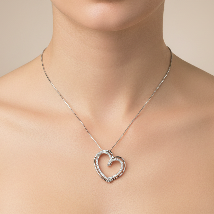 925 Sterling Silver Heart CZ Pendant Necklace