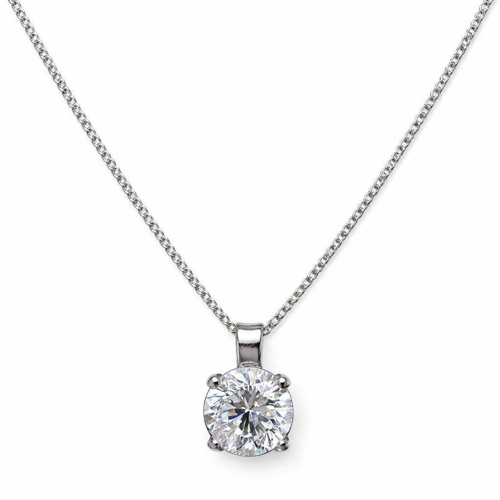 925 Sterling Silver Solitaire CZ Pendant Necklace