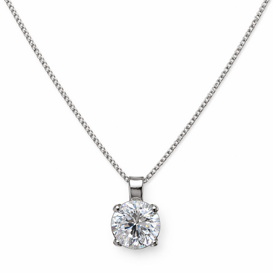 925 Sterling Silver Solitaire CZ Pendant Necklace