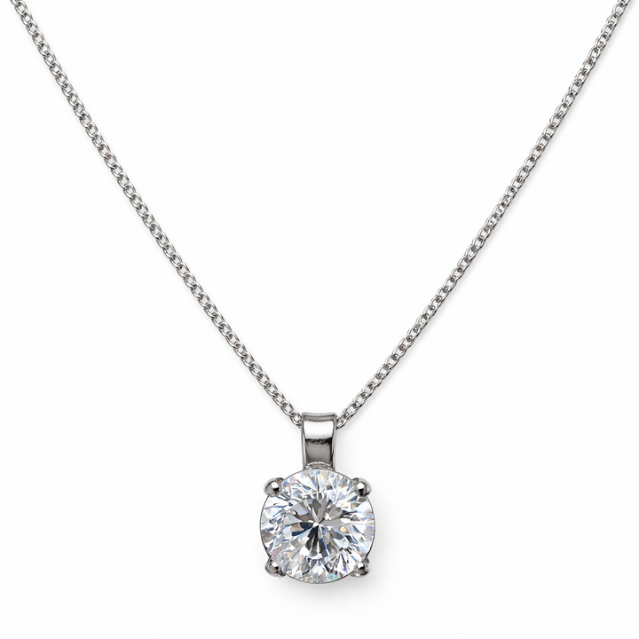 925 Sterling Silver Solitaire CZ Pendant Necklace